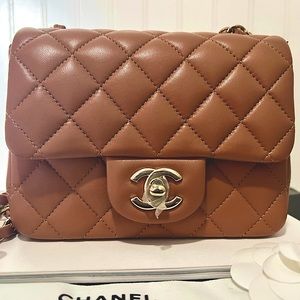 SOLD Chanel New Mini Square 22s Caramel Dark Beige Gold Hardware